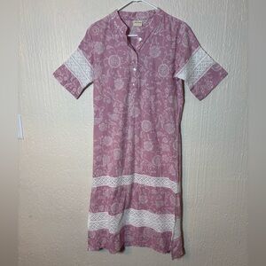 Julia Amory Majorelle Short Sleeve Floral Dress Pink/White w/ White Lace Size M